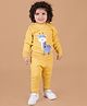 Mama & Peaches Cotton Full Sleeves Giraffe Designed Sweatshirt With Joggers Set - Mustard