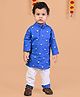 Mama & Peaches Cotton Full Sleeves Floral Printed Kurta Pyjama Set - Royal Blue