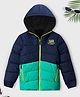 Trampoline Full Sleeves California Text Printed & Colour Blocked Padded Hooded Jacket - Blue