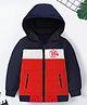 Trampoline Full Sleeves Athletic Department Text Printed Colour Blocked Padded Hooded Jacket - Blue & Red