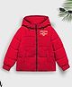 Trampoline Full Sleeves Chicago Text Printed Padded Hooded Jacket - Red