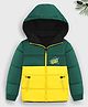 Trampoline Full Sleeves Free On Text Printed Colour Blocked Padded Hooded Jacket - Green & Yellow
