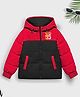 Trampoline Full Sleeves Colour Blocked & Superior Text Printed Hooded Padded Jacket - Red & Black