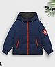 Trampoline Full Sleeves Lion Badge Printed Padded Hooded Jacket - Navy Blue