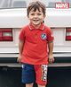 Babyhug Marvel Single Jersey Knit Half Sleeves Polo T-Shirt & Shorts Set With Avengers Graphics - Red & Blue