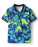 Babyhug Cotton Knit Half Sleeves Polo T-Shirt With Dino Print - Blue