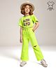 Ollington St. Cotton Half Sleeves Top With Text Print & Knit Joggers Set - Neon Green