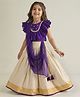 Babyhug Woven Short Sleeves Brocade Pattu Pavada Lehenga Choli & Dupatta Set with Floral Embroidery - Purple & Beige