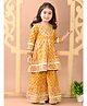 Superminis Cotton Three Fourth Sleeves Floral Printed & Gota Lace Embellished Kurta Sharara Set - Mustard