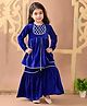 Superminis Velvet Full Sleeves Gota Lace Embellished Kurta Sharara Set - Blue
