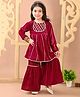 Superminis Velvet Full Sleeves Gota Lace Embellished Kurta Sharara Set - Wine