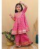 Superminis Cotton Three Fourth Sleeves Floral Motifs Printed & Gota Lace Embellished Kurta Sharara Set - Magenta
