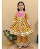 Superminis Cotton Three Fourth Sleeves Floral Motifs Printed Gota Lace Embelished Kurta With Coordinating Sharara Set - Yellow