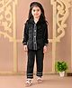 Superminis Velvet Full Sleeves Lace Embellished Shirt Style Top With Coordinating Pant Set - Black
