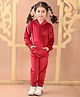 Superminis Velvet Full Sleeves Brand Initials Foil Printed Hoodie With Pant Set - Maroon