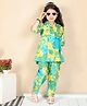 Superminis Cotton Full Sleeves Floral Printed Shirt Style Top With Coordinating Pant Set - Green