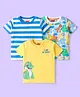 Babyhug Cotton Knit Half Sleeves T-Shirts With Stripes & Dino Print Pack of 3 - Yellow White & Blue