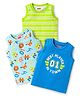 Babyhug Cotton Knit Sleeveless Tank T-Shirts With Stripes & Sports Theme Text Print Pack Of 3 - Light Blue & Lime Green