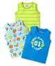 Babyhug Cotton Knit Sleeveless Tank T-Shirts With Stripes & Sports Theme Text Print Pack Of 3 - Light Blue & Lime Green