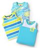 Babyhug Cotton Knit Sleeveless Tank T-Shirts With Stripes & Tropical Print Pack Of 3 - Limegreen & Light Blue