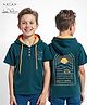 Arias Cotton Knit Half Sleeves Hooded T-Shirt With HD Front & Back Wander Print - Teal Blue