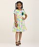 Zion Poplin Half Sleeves Floral Printed Dress - Green