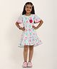 Zion Poplin Half Sleeves Floral Printed & Applique Detailed Tiered Dress - Light Blue