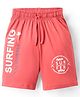CUCU FUN Sinker Knit Above Knee Length Shorts with Beach Theme Print - Red