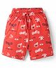 CUCU FUN Sinker Knit Above Knee Length Shorts with Bike Print - Red