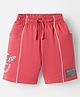CUCU FUN Sinker Knit Above Knee Length Shorts with Skating Print & Patch - Red
