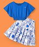 Ollington St. Cotton Half Sleeves Top & Floral Printed Skirt - Blue & White