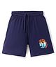 Cucu Fun Sinker Knit Above Knee Length Shorts with Beach Theme Print - Navy Blue