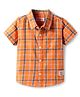Babyhug Cotton Knit Half Sleeves Checkered Shirt - Orange