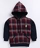 CUTOPIES Cotton Full Sleeves Checked & Colour Blocked Hoodie - Maroon