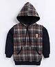 CUTOPIES Cotton Full Sleeves Checked & Colour Blocked Hoodie - Brown