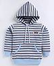 CUTOPIES Fleece Full Sleeves Striped Hooded Sweatshirt - Blue