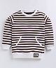 CUTOPIES Fleece Full Sleeves Striped Sweatshirt - Brown & White