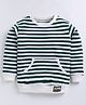 CUTOPIES Fleece Full Sleeves Striped Sweatshirt - Green & White