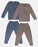 Trampoline Fleece Full Sleeves Striped Thermal Sets Pack of 2 - Blue & Brown