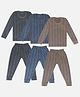 Trampoline Pack Of 3 Full Sleeves Striped Thermal Sets - Grey Blue & Brown