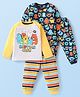 Babyhug Cotton Knit Full Sleeves Night Suit Monstar Print Pack of 2 - Navy & Yellow
