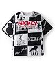 Pine Kids Disney Terry Knit Half Drop Shoulder Sleeves Oversized T-Shirt with Mickey Mouse Gel Print - Black & White