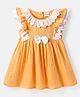 Babyhug Cotton Woven Half Frill Sleeves Frock with Bow Applique & Lace Detailing - Orange