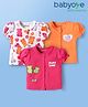 Child World 100% Cotton With Eco Jiva Finish Half Sleeves Front Open Jhablas With Teddy Bear Print Pack Of 3 - Dark Pink Orange & White