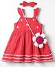 Babyhug Cotton Woven Knee Length Frock With Floral Sling Bag - Red