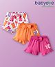 Babyoye 100% Cotton Interlock Knit Shorts With Eco- Jiva Finish & Animal Print Pack Of 3 - Orange White & Pink