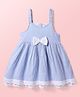 Babyhug Single Jersey Knit Sleeveless Frock with Stripes Bow Applique & Lace Detailing - White & Light Blue