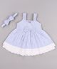 Babyhug Single Jersey Knit Sleeveless Frock with Stripes Bow Applique & Lace Detailing - White & Light Blue