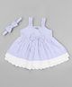 Babyhug Single Jersey Knit Sleeveless Frock with Stripes Bow Applique & Lace Detailing - White & Light Blue