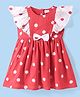 Babyhug Cotton Woven Flutter Sleeves Frock With Polka Dot Print & Bow Applique - Red